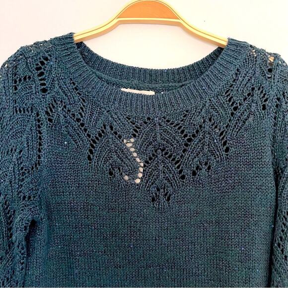 Maurices Women's Teal Sequin Pointelle Tunic Pullover Sweater Sz XS - Picture 6 of 9